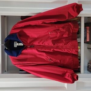 Men's L L Bean Warm-Up Jacket, Red with Blue Lining, Large